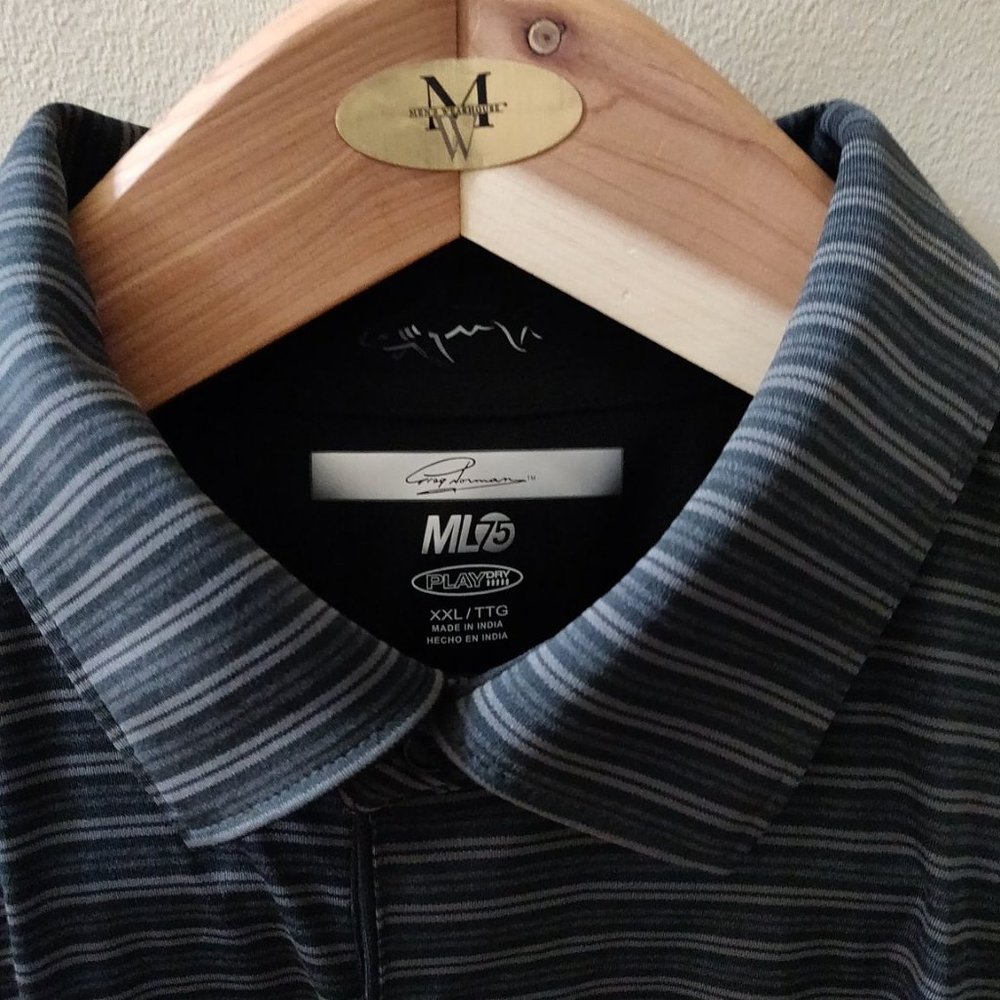 Greg Norman XXL Grey striped Playdry ML75 polo
